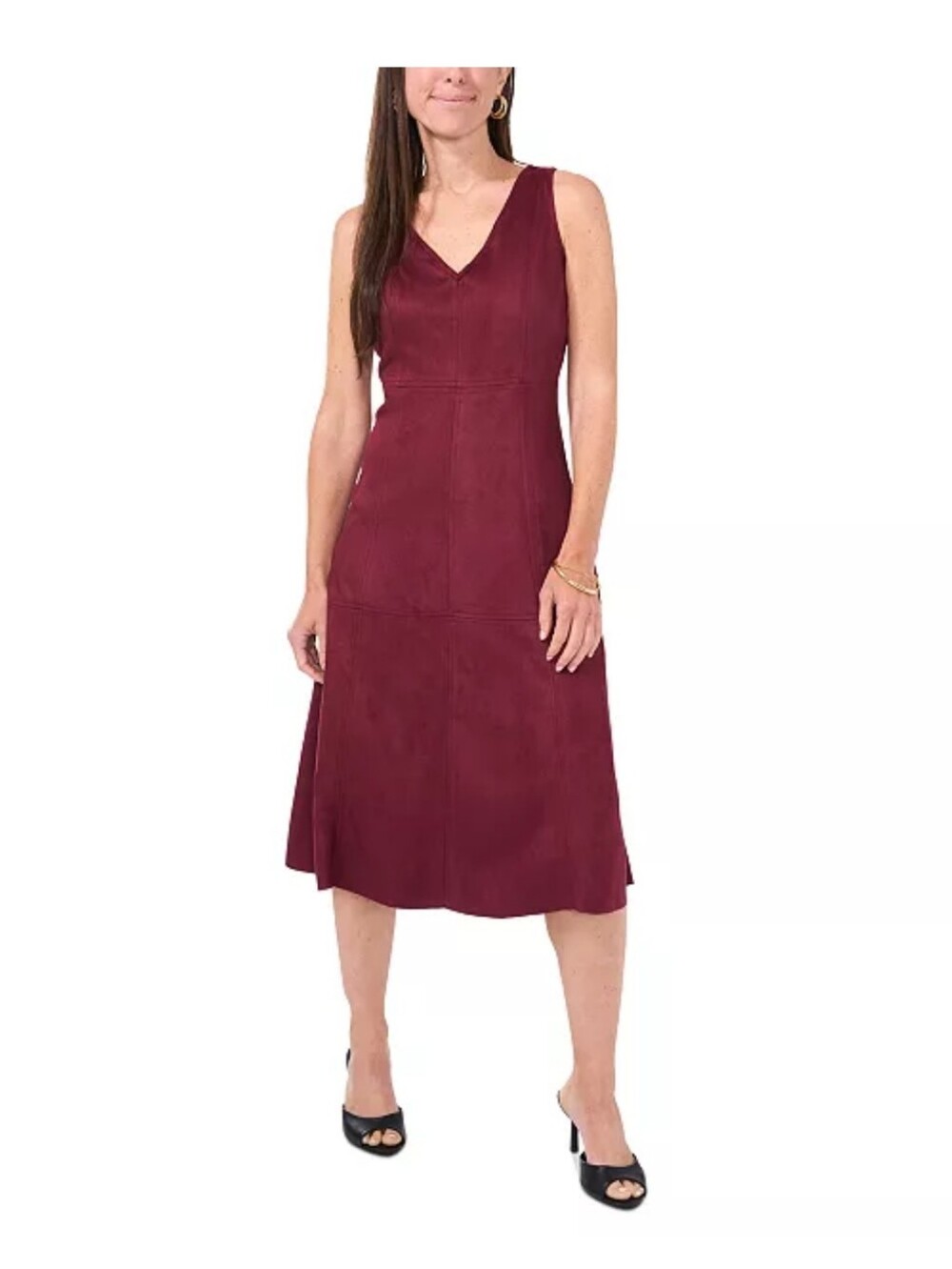 NWT MSK Petite Burgundy Faux Suede Sleeveless Fit & Flare Dress 10P MSRP $99